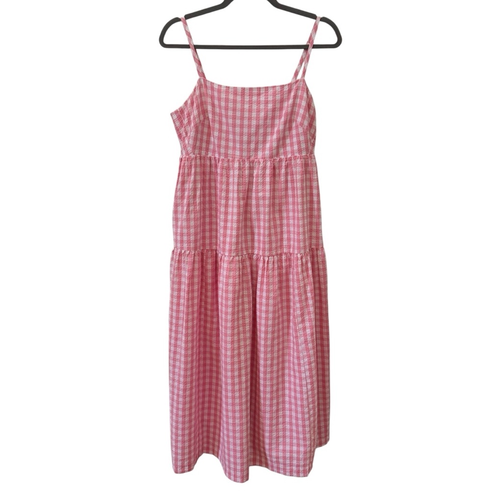 J. Crew Gingham Seersucker Tie Back Midi Dress Pink White Size 8 - Picture 3 of 13